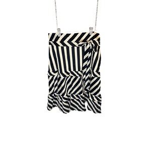Ann Taylor LOFT Black White Stripe Wrap Midi Skirt Size 4 Cotton